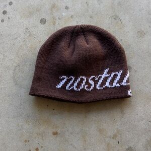nostalgia Brown Knit Beanie with White Logo